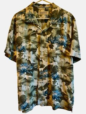 Tommy Bahama Blue & Green Floral Short-Sleeve Camp Shirt